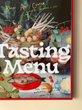 Tasting Menu Exhibition Poster, 2021, with a cherry red frame